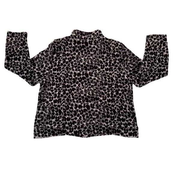 Kim Rogers Petite Sz PXL Black and White Leopard Print Zip-Up Velour Jacket - Picture 6 of 10